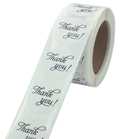 Ronde Thank You Stickers Zelfklevende Etiketten Witte Achtergrond Zwart Lettertype Voor Cadeauverzegeling Verpakking Envelop Zakelijk