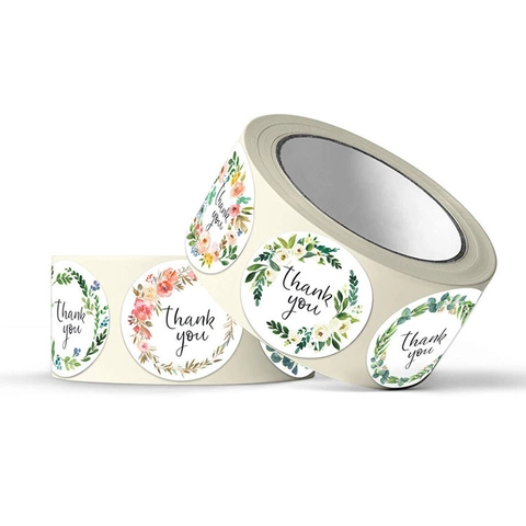 Autocollants De Merci Floraux Étiquettes Adhésives Rondes Pour Emballage De Cadeau Mariage Scellage D'enveloppe Aquarelle