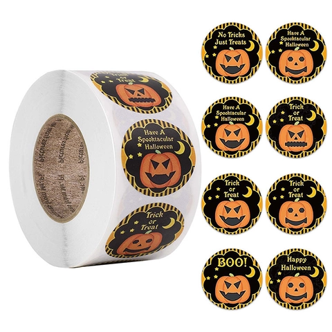 Autocollants Halloween Ronds Motif Citrouille Adhésifs Étiquettes De Sceau Pour Sacs De Bonbons Décoration Cadeaux