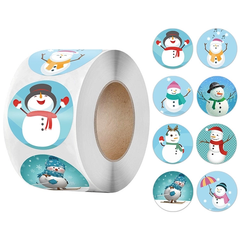 Autocollants Bonhomme De Neige Noël Rond Étiquettes Sceau Enveloppe Cadeau Rouleau Papeterie Décorative