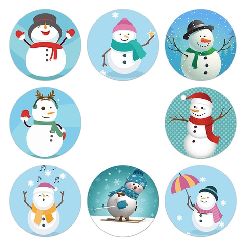 Autocollants Bonhomme De Neige Noël Rond Étiquettes Sceau Enveloppe Cadeau Rouleau Papeterie Décorative
