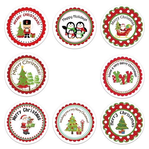 Autocollants Ronds De Noël Merry Christmas Bonhomme De Neige Père Noël Pingouin Pour Emballage Cadeau Sceau Enveloppe Étiquettes