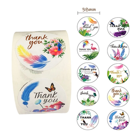 Autocollants De Remerciement Rouleau Adhésifs Étiquettes Plumes Florales Pour Enveloppes Emballage Cadeau Petite Entreprise DIY