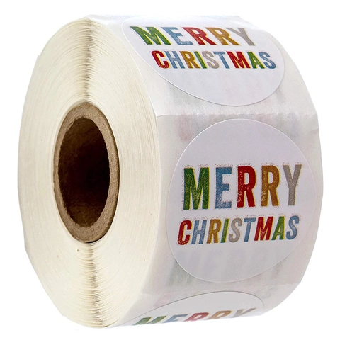 Merry Christmas Stickers Round Adhesive Labels For Gift Wrap Envelope Sealing Colorful Festive Party Decoration Paper Decals