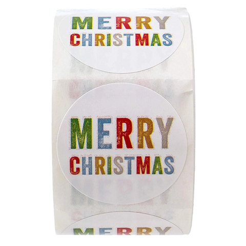 Merry Christmas Stickers Round Adhesive Labels For Gift Wrap Envelope Sealing Colorful Festive Party Decoration Paper Decals