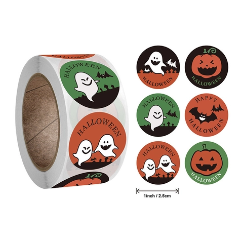 Pegatinas Decorativas Halloween Etiquetas Redondas Fantasma Calabaza Para Bolsa Dulces Sobre Sello Regalo Artículos De Fiesta