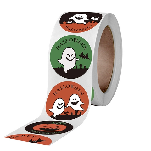 Pegatinas Decorativas Halloween Etiquetas Redondas Fantasma Calabaza Para Bolsa Dulces Sobre Sello Regalo Artículos De Fiesta