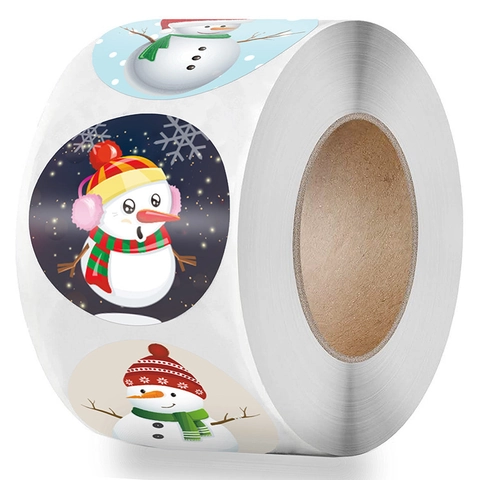 Autocollants De Noël Ronds Bonhomme De Neige Joyeux Noël Étiquettes Adhésives Sceaux D'Enveloppe Décor De Boîte Cadeau Hiver
