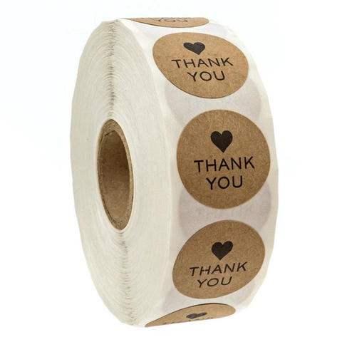 Autocollants Thank You Rouleau Papier Kraft Rond Cœur Étiquettes De Scellage Pour Emballage Cadeau Fait Main Boulangerie Mariage