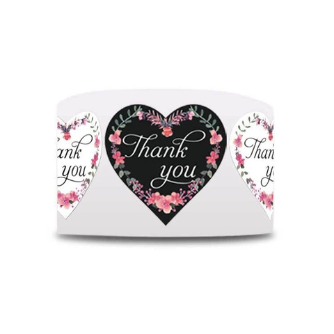 Autocollants Thank You Coeur Floral Étiquettes Adhésives pour Emballage Cadeau Mariage Autocollants Scellage Décoratifs Design Fleur Noire