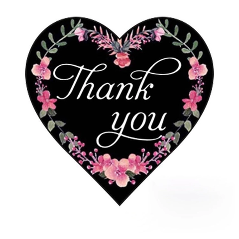 Autocollants Thank You Coeur Floral Étiquettes Adhésives pour Emballage Cadeau Mariage Autocollants Scellage Décoratifs Design Fleur Noire