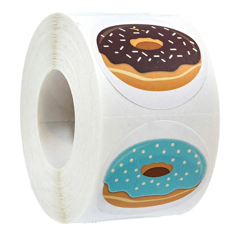 Donut Decoratieve Stickers Ronde Zelfklevende Etiketten Voor Bakken Cadeauverpakking Scrapbook Cartoon Dessert Patronen