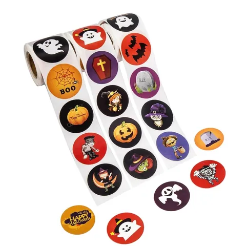 Autocollants Ronds Dessin Animé Halloween Papier Auto Adhésif Étiquettes Décoratives Pour Boîte Cadeau Scellage Enveloppe Récompense Enfants