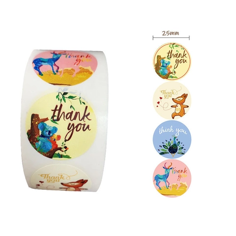 Autocollants Merci Ronds Étiquettes Autocollantes En Rouleau Animaux Koala Renard Sceau Décoratif Pour Emballage Cadeau Affaires