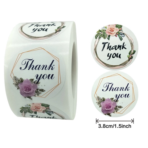 Thank You Stickers Round Floral Adhesive Labels For Envelope Sealing Gift Wrapping Business Packaging Flower Design Paper