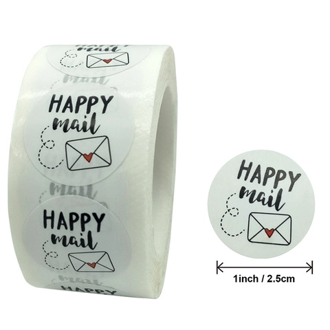 Pegatinas De Sellado Redondas Happy Mail Etiquetas Adhesivas Patrón Sobre Corazón Embalaje Envío Negocios Regalo Simple Lindo