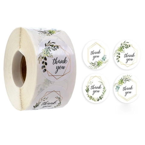 Autocollants Merci Ronds Floraux Verdure Géométrique Or Étiquettes Autocollantes Pour Décoration Emballage Cadeau