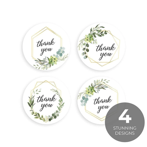 Autocollants Merci Ronds Floraux Verdure Géométrique Or Étiquettes Autocollantes Pour Décoration Emballage Cadeau