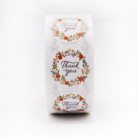 Adesivi Tondi Thank You Etichette Sigillo Corona Floreale Per Confezioni Regalo Decorazione Buste Carta Autoadesiva
