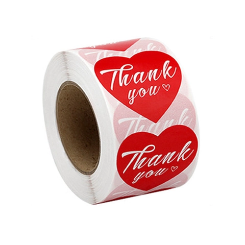 Rouleau Autocollants Merci En Forme De Coeur Rouge Étiquettes Adhésives Pour Emballage Cadeau Mariage Boulangerie
