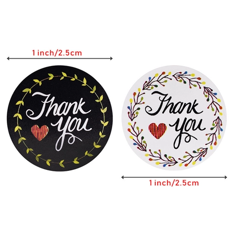 Autocollants De Merci Ronds Étiquettes Auto-Adhésives Couronne Florale Cœur Pour Scellage D'Enveloppes Emballage Cadeau Mariage