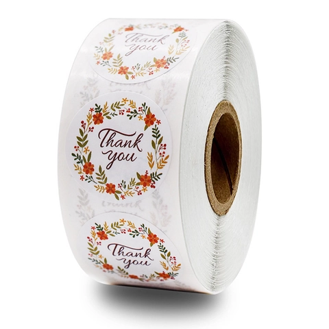 Adesivi Tondi Thank You Etichette Sigillo Corona Floreale Per Confezioni Regalo Decorazione Buste Carta Autoadesiva