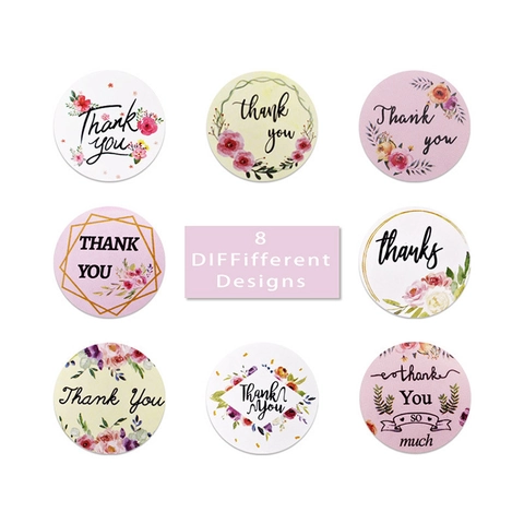 Floral Wreath Thank You Stickers Round Watercolor Flower Sealing Labels For Envelope Decoration Wedding Business Party Self Adhesive Tags