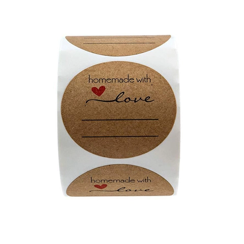 Étiquettes Autocollantes En Papier Kraft Homemade With Love Cœur Adhésif Inscriptible Pour Emballage Cadeau Sceau Enveloppe Style Rétro