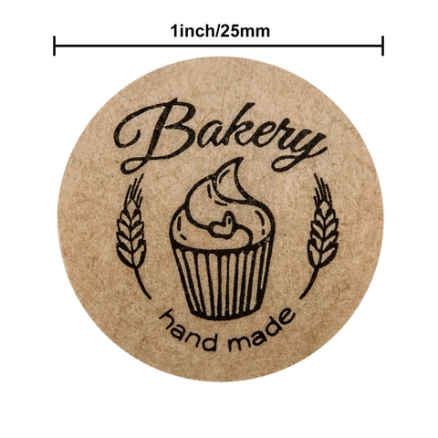 Round Kraft Paper Sticker Labels Handmade Bakery Theme Cupcake Wheat Ear Design Packaging Sealing For Gift Cake Bread