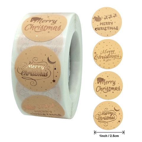 Runde Weihnachten Kraftpapier Aufkleber Goldfolie Merry Christmas Etiketten Für Feiertagsgeschenkverpackung Umschlagversiegelung Dekoration