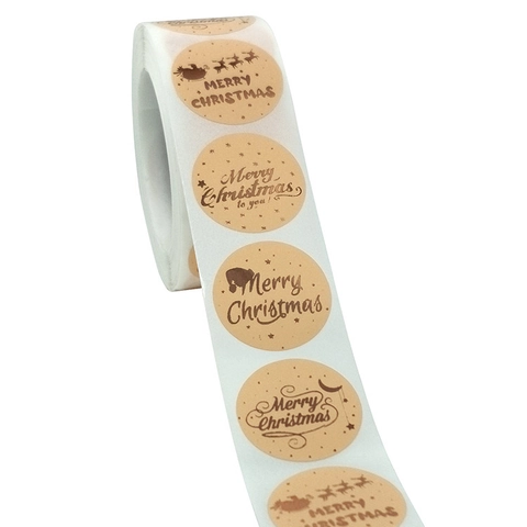 Runde Weihnachten Kraftpapier Aufkleber Goldfolie Merry Christmas Etiketten Für Feiertagsgeschenkverpackung Umschlagversiegelung Dekoration