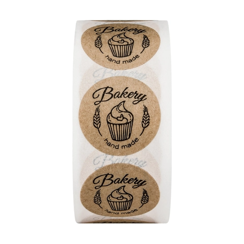 Autocollants de Boulangerie en Papier Kraft Rond Étiquettes Fait Main Motif Cupcake Blé pour Décoration d'Emballage Alimentaire