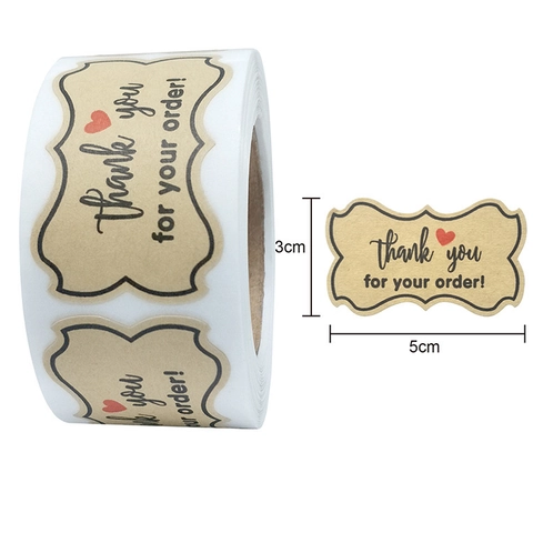 Thank You For Your Order Stickers Kraft Paper Label Roll For Business Packaging Gift Sealing Baking Heart Design Decorative