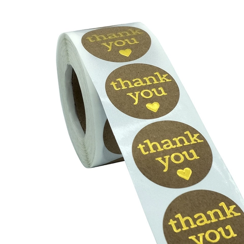 Autocollants Merci Rond Papier Kraft Étiquettes Dorées Pour Emballage Cadeau Décoration Entreprise Motif Cœur
