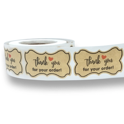 Thank You For Your Order Stickers Kraft Paper Label Roll For Business Packaging Gift Sealing Baking Heart Design Decorative