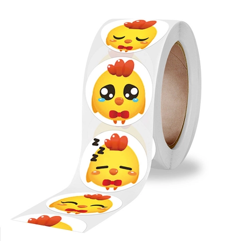 Happy Easter Round Chick Sticker Roll Cute Cartoon Expression Decals For Gift Box Packaging Reward Kids Students Label