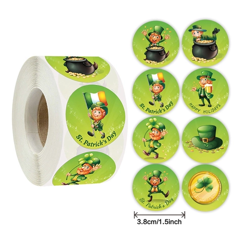 Autocollants De Sceau Ronds Saint-Patrick Trèfle Leprechaun Étiquettes Adhésives Pour Décoration De Fête Sceaux D'enveloppe