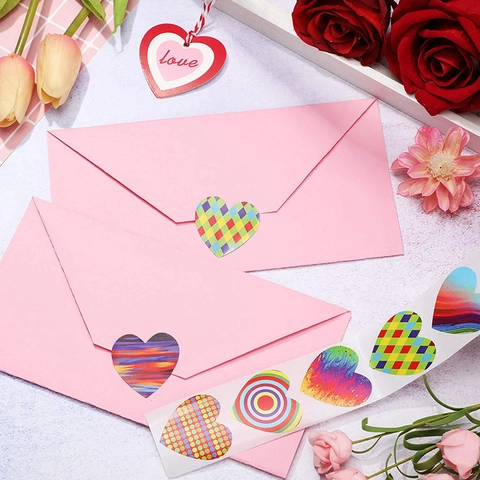 Autocollants Arc En Ciel En Forme De Coeur Étiquettes Adhésives Pour La Saint Valentin Décorations D'Enveloppe Cadeau