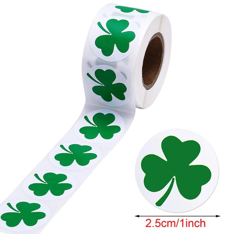 St Patricks Day Orecchini Adesivi Trifoglio Verde Rotolo Etichette Per Confezioni Regalo Decorazione Festa Sigilli Adesivi