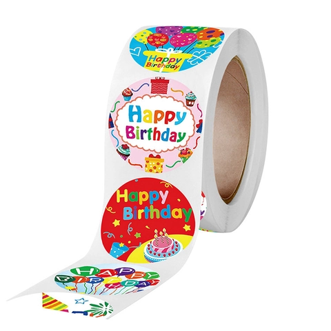 Happy Birthday Aufkleber Runde Selbstklebende Etiketten Rolle Für Partygeschenke Geschenkbox Versiegelung Backen Dekoration Cartoon
