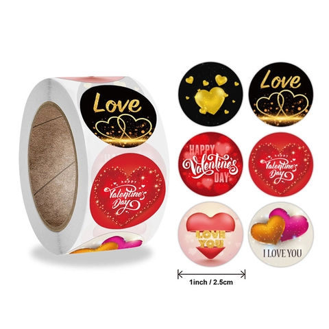 Autocollants Saint Valentin Rouleau Rond Cœur Amour Étiquettes Adhésives Pour Emballage Cadeau Décoration De Fête Scrapbooking