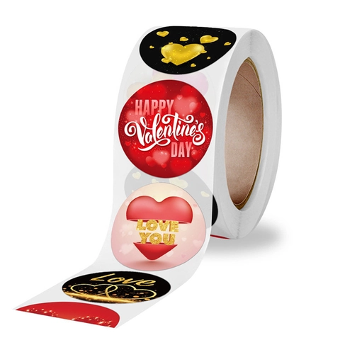 Autocollants Saint Valentin Rouleau Rond Cœur Amour Étiquettes Adhésives Pour Emballage Cadeau Décoration De Fête Scrapbooking