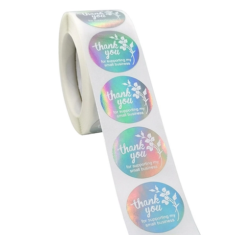 Autocollants de Remerciement Holographiques Ronds Sceau d'Étiquette Florale pour Emballage de Cadeau Enveloppe Mariage Anniversaire Petite Entreprise Autocollants