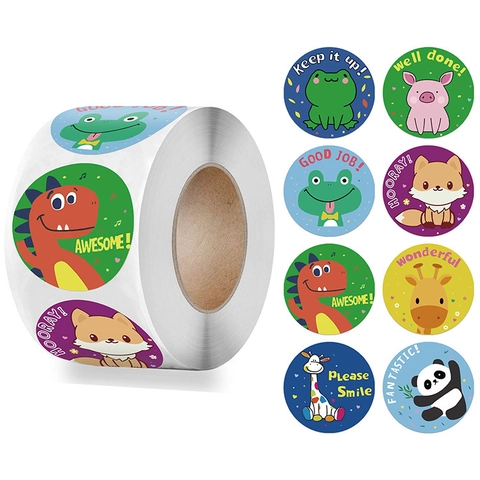Autocollants De Récompense Animaux Dessin Animé Phrases De Motivation Rouleau Pour Enfants Enseignants École Rond