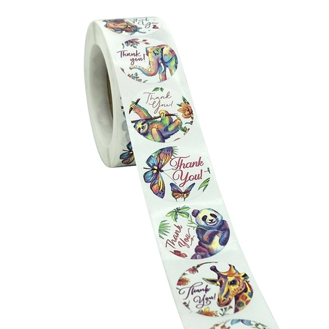 Round Thank You Stickers Watercolor Animal Patterns Adhesive Labels For Gift Packaging Envelope Sealing Stationery Decorative
