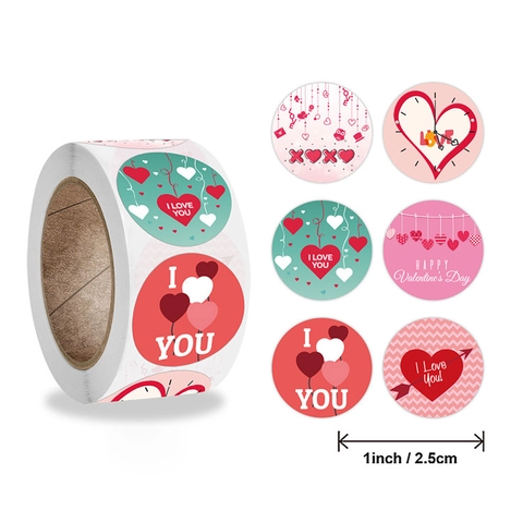 Autocollants Saint Valentin Rouleau Happy Valentine Day Amour Coeur Rond Étiquettes Adhésives Emballage Cadeau Scellage Décor
