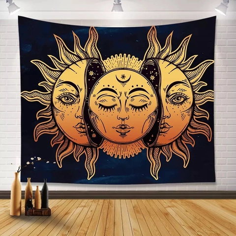 Arazzo Sole Luna Stella Celestiale Appeso A Parete Bohémien Tarocchi Estetico Tessuto Di Poliestere Decorazione Sfondo
