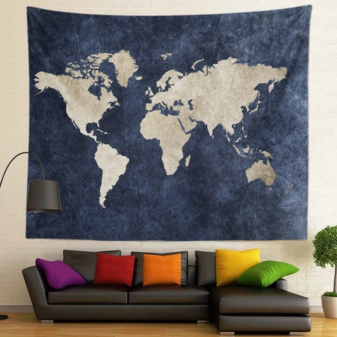 Arazzo Da Parete Mappa Del Mondo Acquerello Stile Vintage Tessuto Poliestere Per Decorazione Casa Camera Da Letto Soggiorno Arte