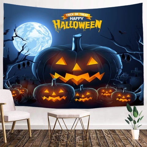 Halloween Wandteppich Wandbehang Polyester Kürbis Geist Blut Handabdruck Skelett Druck Hintergrund Für Home Party Dekoration