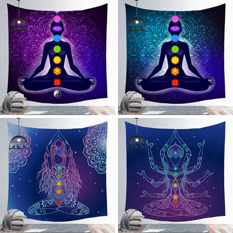 Mandala Chakra Tapestry Yoga Meditation Wall Hanging Mysterious Starry Sky Bohemian Decor 3D Digital Printed Polyester Backdrop